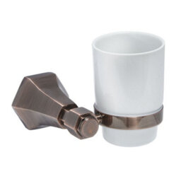 Homestylestore Art Deco Bathroom Wall Mounted Ceramic Toothbrush Tumbler Aged Bronze Holder - thumbnail 1
