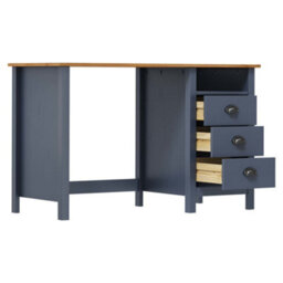 Berkfield Desk Hill Range With 3 Drawers Grey 120X50X74 Cm Solid Pine Wood - thumbnail 3