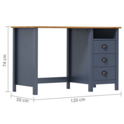 Berkfield Desk Hill Range With 3 Drawers Grey 120X50X74 Cm Solid Pine Wood - thumbnail 6