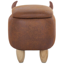 Beliani Cow Stool With Storage - Brown Faux Leather, Rubberwood Legs, Compact Nursery Pouffe - thumbnail 5