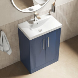 Balterley Belvide Partial Fluted 2 Door Floor Standing Vanity Unit With 1 Tap Hole Thin-Edge Basin- 600mm - Satin Blue - thumbnail 5