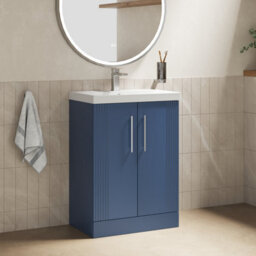 Balterley Belvide Partial Fluted 2 Door Floor Standing Vanity Unit With 1 Tap Hole Thin-Edge Basin- 600mm - Satin Blue - thumbnail 6