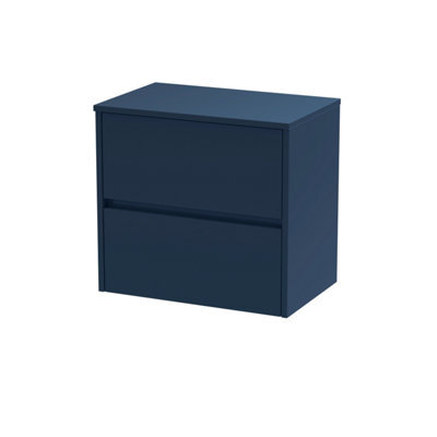 Nuie Havana Wall Hung 2-Drawer Vanity Unit & Worktop In Indigo Blue, Countertop Basin Unit In Midnight Blue, 600mm