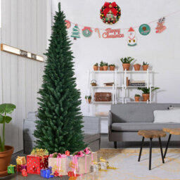 Costway 8 Ft Artificial Christmas Tree Slim Pencil W/ Metal Stand Decorative Xmas Tree - thumbnail 1