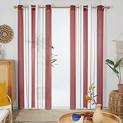 Deconovo Yarn-Dyed Voile Curtains Semi Transparent Net Curtains Sheer Curtains, 55 X 90 Inch, Red, 2 Panels - image 1