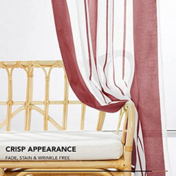 Deconovo Yarn-Dyed Voile Curtains Semi Transparent Net Curtains Sheer Curtains, 55 X 90 Inch, Red, 2 Panels - thumbnail 4