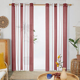 Deconovo Yarn-Dyed Voile Curtains Semi Transparent Net Curtains Sheer Curtains, 55 X 90 Inch, Red, 2 Panels - thumbnail 1