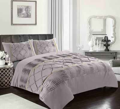 Homes & Linen Duvet Cover Set Eleanor Pintuck Stripes Luxury Quilt Cover Sets Soft Poly Cotton Easy Care Bedding Set