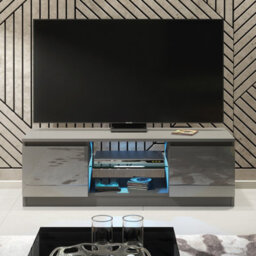 Aura Tv Unit 120Cm Dark Grey High Gloss Doors With Led Lighting - Creative Furniture - thumbnail 3