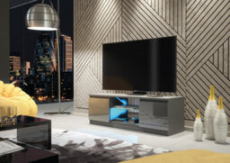 Aura Tv Unit 120Cm Dark Grey High Gloss Doors With Led Lighting - Creative Furniture - thumbnail 2