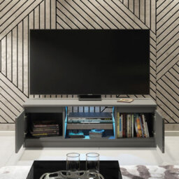 Aura Tv Unit 120Cm Dark Grey High Gloss Doors With Led Lighting - Creative Furniture - thumbnail 6