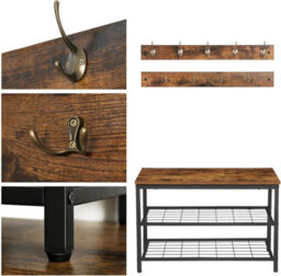 HOOBRO Hall Tree Coat Rack Shoe Bench Set, Diy, Entryway Shoe Rack With 9 Hooks, Coat Stand, Sturdy And Easy Assembly, Hallway Coat Hat B - thumbnail 6