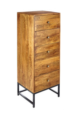 Elm Home And Garden Solid Mango Wood Tall 5 Boy Chest Of Drawers Dark Oak Finish 125Cm High X 48Cm Wide X 32Cm Fully Assembled - image 1