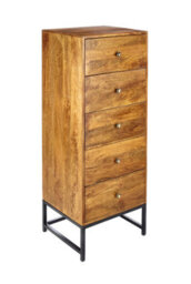 Elm Home And Garden Solid Mango Wood Tall 5 Boy Chest Of Drawers Dark Oak Finish 125Cm High X 48Cm Wide X 32Cm Fully Assembled - thumbnail 1