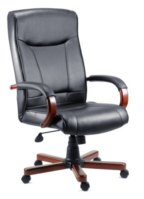 Teknik Kingston Executive Chair In Black Bonded Leather, With Dark Wood Finish And Seat Height Adjustment And Tilt - image 1