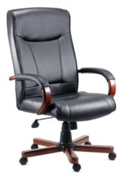 Teknik Kingston Executive Chair In Black Bonded Leather, With Dark Wood Finish And Seat Height Adjustment And Tilt