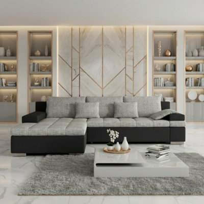 Bangkok Corner Sofa Bed With Storage And Sleeping Function Metal Legs Wooden Frame Foam Filling Light Grey And Grey Left - image 1