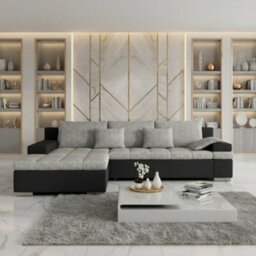 Bangkok Corner Sofa Bed With Storage And Sleeping Function Metal Legs Wooden Frame Foam Filling Light Grey And Grey Left - thumbnail 1