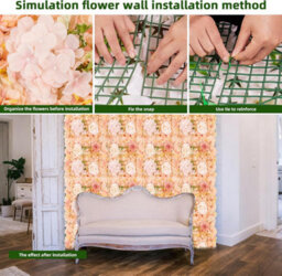 London Boutique Orange Artificial Flower Wall Panels, 12 Pack 38 X 38 Cm, 3D Silk Rose Backdrop, Wedding Party Photo Wall Decor - thumbnail 5