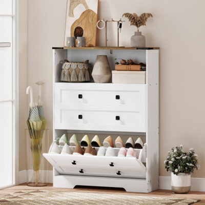 Homcom Narrow Shoe Cabinet, Shoe Storage Cabinet With 2 Flip Drawers, White - image 1