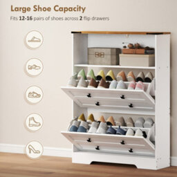 Homcom Narrow Shoe Cabinet, Shoe Storage Cabinet With 2 Flip Drawers, White - thumbnail 5