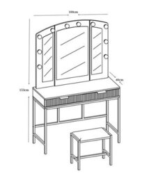 Kosy Koala Dressing Table Set With Bulb Lights 3-Way Mirror, Drawers And Stool - White And Gold - Hollywood Style - thumbnail 4