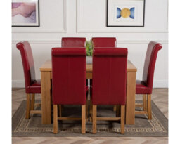 That's Furniture Dakota 127 X 82 Cm Chunky Oak Small Dining Table And 6 Chairs Dining Set With Washington Burgundy Leather Chairs - thumbnail 2