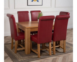 That's Furniture Dakota 127 X 82 Cm Chunky Oak Small Dining Table And 6 Chairs Dining Set With Washington Burgundy Leather Chairs - thumbnail 3