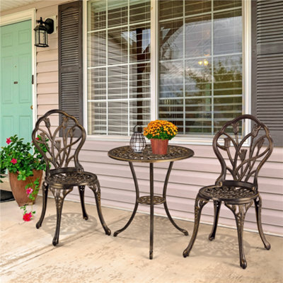Yaheetech Bronze 3 Piece Patio Bistro Table Set, 2 Seater Metal Garden Table & Chairs Bistro Coffee Table Set With Umbrella Hole - image 1