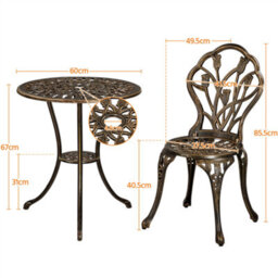 Yaheetech Bronze 3 Piece Patio Bistro Table Set, 2 Seater Metal Garden Table & Chairs Bistro Coffee Table Set With Umbrella Hole - thumbnail 3