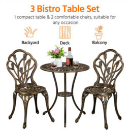 Yaheetech Bronze 3 Piece Patio Bistro Table Set, 2 Seater Metal Garden Table & Chairs Bistro Coffee Table Set With Umbrella Hole - thumbnail 7