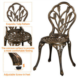 Yaheetech Bronze 3 Piece Patio Bistro Table Set, 2 Seater Metal Garden Table & Chairs Bistro Coffee Table Set With Umbrella Hole - thumbnail 4