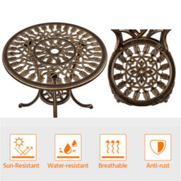 Yaheetech Bronze 3 Piece Patio Bistro Table Set, 2 Seater Metal Garden Table & Chairs Bistro Coffee Table Set With Umbrella Hole - thumbnail 6