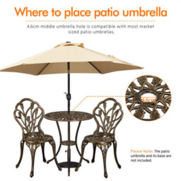 Yaheetech Bronze 3 Piece Patio Bistro Table Set, 2 Seater Metal Garden Table & Chairs Bistro Coffee Table Set With Umbrella Hole - thumbnail 8