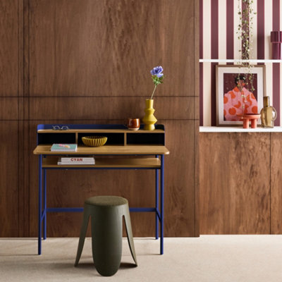 Sweeek - Metal Desk With Wood Decor 3 Niches Blue 100.4X50.2X88 Cm - Molto - image 1