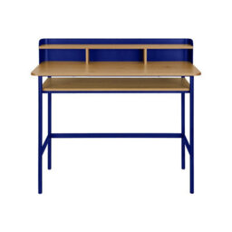 Sweeek - Metal Desk With Wood Decor 3 Niches Blue 100.4X50.2X88 Cm - Molto - thumbnail 3