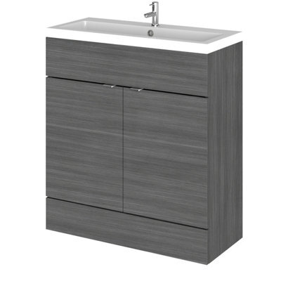 Hudson Reed Fusion Floor Standing 2 Door Vanity Unit & Polymarble Basin, Sink Vanity Unit, Anthracite Woodgrain, 800mm - image 1