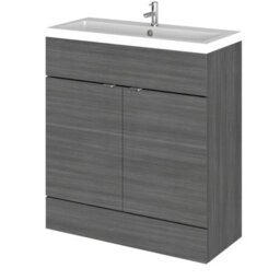 Hudson Reed Fusion Floor Standing 2 Door Vanity Unit & Polymarble Basin, Sink Vanity Unit, Anthracite Woodgrain, 800mm - thumbnail 4