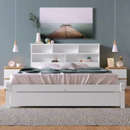 Btm White Wooden Storage Bed 4Ft6 Double With Shelves And Underbed Drawer 135X190Cm For Bedroom - thumbnail 8