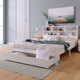 Btm White Wooden Storage Bed 4Ft6 Double With Shelves And Underbed Drawer 135X190Cm For Bedroom - thumbnail 7