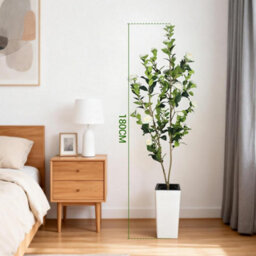 London Boutique 180 Cm Artificial Camellia Tree, Tall White Planter, Faux Flower Tree, Indoor Outdoor Decor, Entryway Living Room - thumbnail 2