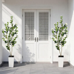 London Boutique 180 Cm Artificial Camellia Tree, Tall White Planter, Faux Flower Tree, Indoor Outdoor Decor, Entryway Living Room - thumbnail 6