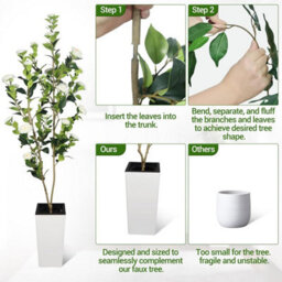 London Boutique 180 Cm Artificial Camellia Tree, Tall White Planter, Faux Flower Tree, Indoor Outdoor Decor, Entryway Living Room - thumbnail 4