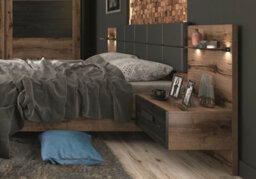 Impact Furniture Luxury Super King Bed Frame With Padded Headboard Led Lights Usb Chargers Bedside Cabinets Oak Black Kassel - thumbnail 9