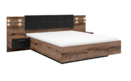 Impact Furniture Luxury Super King Size Bed Frame Padded Headboard Led Light Usb Usbc Chargers Bedside Cabinets Oak Black Kassel