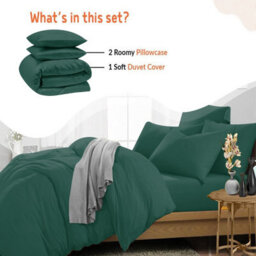 Ameha Plain 3-Piece Duvet Emerald Green Quilt Cover Breathable Microfiber Reversible King Set With Pillowcase 230 X 220 Cm - thumbnail 2