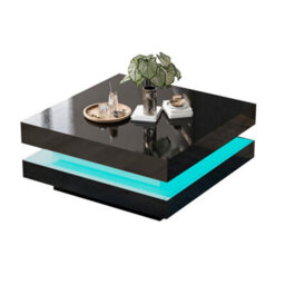 Btm Black Square High Gloss Coffee Table With 360 Rotating Top Led Light Tea Table 70 X 70 X 36 Cm - thumbnail 7