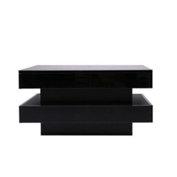 Btm Black Square High Gloss Coffee Table With 360 Rotating Top Led Light Tea Table 70 X 70 X 36 Cm - thumbnail 6
