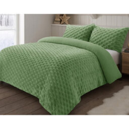 Velosso Olive Chunky Popcorn Faux Rabbit Fur Duvet Cover Set Double - thumbnail 1