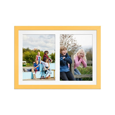 AK Frames 20X14 Mustard Yellow Modern Multi Photo Frame With White Mount - Holds 2 Apertures (2X) A4 Photos - image 1